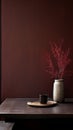 Dark Red Paint Wall And Table: Uemura Shoen Inspired Monochromatic Serenity