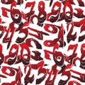 Dark red ragged numerals seamless pattern on white background. Royalty Free Stock Photo