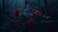 Dark Red Roses On A Dark Background: A Cinematic And Raw Commission