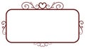 Dark red square vintage frames, design elements. Sketch hand drawn. Decorative border with heart for valentine