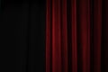 Dark red velvet curtain on one side of a black theatre stage, event background concept with large copy space Royalty Free Stock Photo