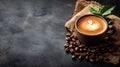 Dark roast coffee latte, rich crema, espresso art Royalty Free Stock Photo