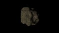 Dark rock asteroid isolated on black background