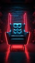 Dark room mystique A solitary chair illuminated by neon lights