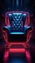 Dark room mystique A solitary chair illuminated by neon lights