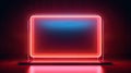 Dark room with a red neon glowing rectangular podium stage screen, AI-generated. Royalty Free Stock Photo