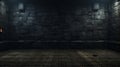 a dark room with stone walls and a door Royalty Free Stock Photo