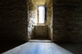 Dark room with stone walls window Royalty Free Stock Photo