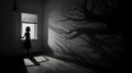 Dark Room With Surrealistic Tree Shadow: Monochrome Landscapes By Erica Hopper