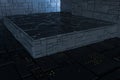 Dark ruins with circuit texture wall, sci-fi architecture background, 3d rendering