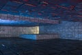 Dark ruins with circuit texture wall, sci-fi architecture background, 3d rendering