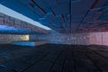 Dark ruins with circuit texture wall, sci-fi architecture background, 3d rendering