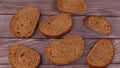 The rye bread cut into pieces and laid out on a table Royalty Free Stock Photo