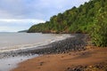 Dark sand beach in Pointe Noire, Guadeloupe Royalty Free Stock Photo