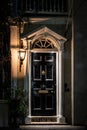 A dark and scarry black door at night