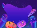 Dark, scary background with spooky pumpkins for Happy Halloween Royalty Free Stock Photo