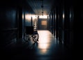 Dark scary horror hospital. Old medical corridor interior. generative ai