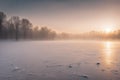 Dark scary landscape with a lake a forest and full moon. Royalty Free Stock Photo