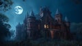 Dark scene with Gothic castle, gloomy palace in full moon. Generative AI