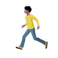 Dark schoolboy running profile view vector isolated figure