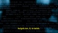 Dark screen cryptic text code hacker programming data matrix style binary language cyber. Stock Photo, Generative AI