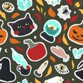 seamless pattern of cute Halloween symbols Royalty Free Stock Photo