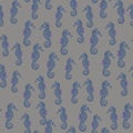 Dark seamless pattern with navu blue little sea horse elements shapes. Grey background. Aqua backdrop Royalty Free Stock Photo