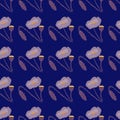 Dark seamless pattern with poppy flowers ornament. Navy blue background with light botanic elements