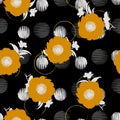 Dark seamless pattern voctor Hand drawn Summer Blooming flower o