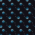 Dark seamless weapon pattern with blue abstract bombs shapes. Black background. Cartoon style Royalty Free Stock Photo
