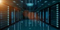 Dark server room data center storage 3D rendering