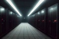 Dark server room data center storage interior Ai Generative rendering.