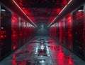 Dark server room with red lighting. Royalty Free Stock Photo