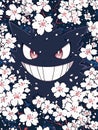 Playful Gengar Surrounded by Cherry Blossoms Royalty Free Stock Photo