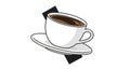 White coffee cup and saucer with dark brown coffee and black abstract shapes on white background transparent background Royalty Free Stock Photo