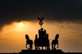 Dark silhouette impression at sunset of the Quadriga of the Brandenburg Gate in Berlin, Germany