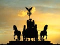 Dark silhouette impression at sunset of the Quadriga of the Brandenburg Gate in Berlin, Germany