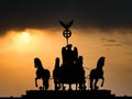 Dark silhouette impression at sunset of the Quadriga of the Brandenburg Gate in Berlin, Germany