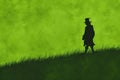 Dark silhouette of a leprechaun, textured green surface, Irish mythical being, festive concept, copy space on sides