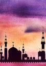 Dark silhouette of a mosque against the backdrop of the setting Royalty Free Stock Photo