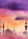 Dark silhouette of a mosque against the backdrop of the setting Royalty Free Stock Photo