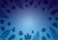 Dark silhouetted leaves, including fern (Pteridopsida) and maple (Acer) shapes, frame a gradient Royalty Free Stock Photo