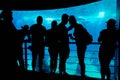 The dark silhouettes of people in the backlight of the main tank