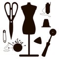Dark silhouettes of sewing set Royalty Free Stock Photo