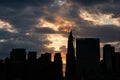 Silhouettes of Skyscrapers in the Midtown Manhattan Skyline during a Beautiful Sunset Royalty Free Stock Photo
