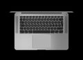 Dark silver Open laptop. Top view 3D render isolated on black