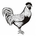 Dark Silver Rooster Illustration: Precise Draftsmanship With Flat Shading