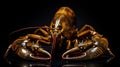 Golden Lobster Statue On Black Background