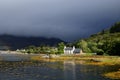 Dark skies in Kyle of Lochalsh with a cute house on the shore Royalty Free Stock Photo