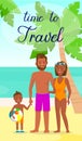 Dark Skin Family on Resort Vector Flyer with Text Royalty Free Stock Photo